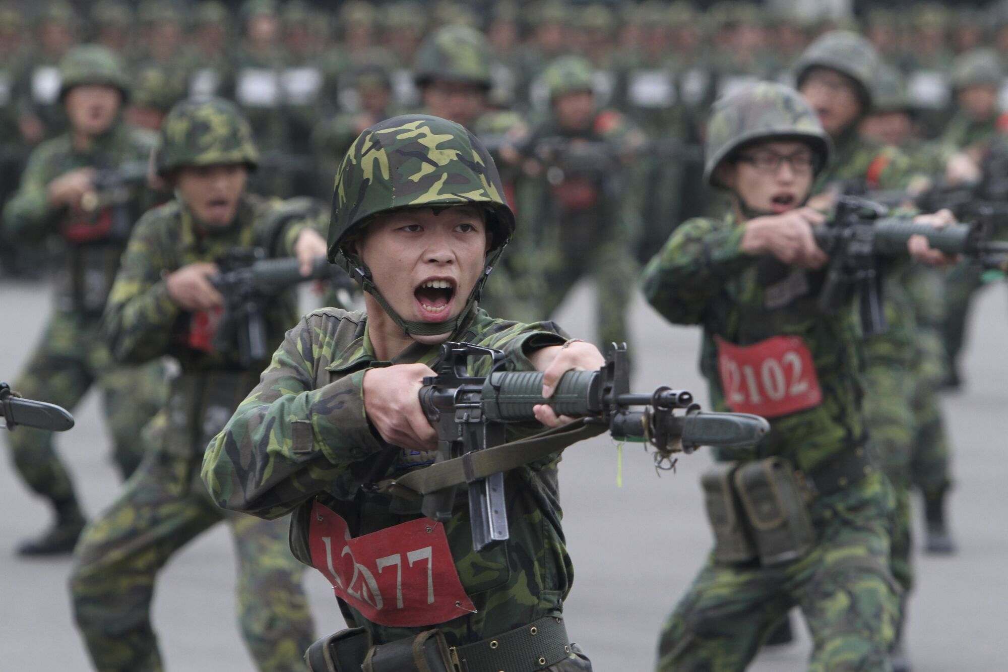 New recruits practice at a military training center in Hsinchu County, northern Taiwan.