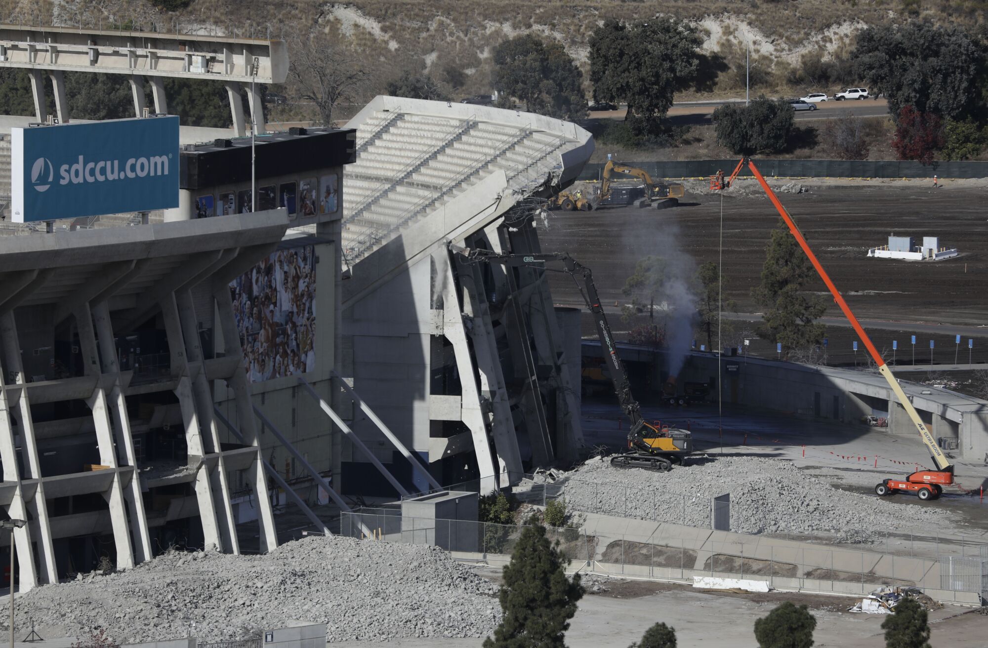 Construction crews demolishing SDCCU Stadium in Mission Valley