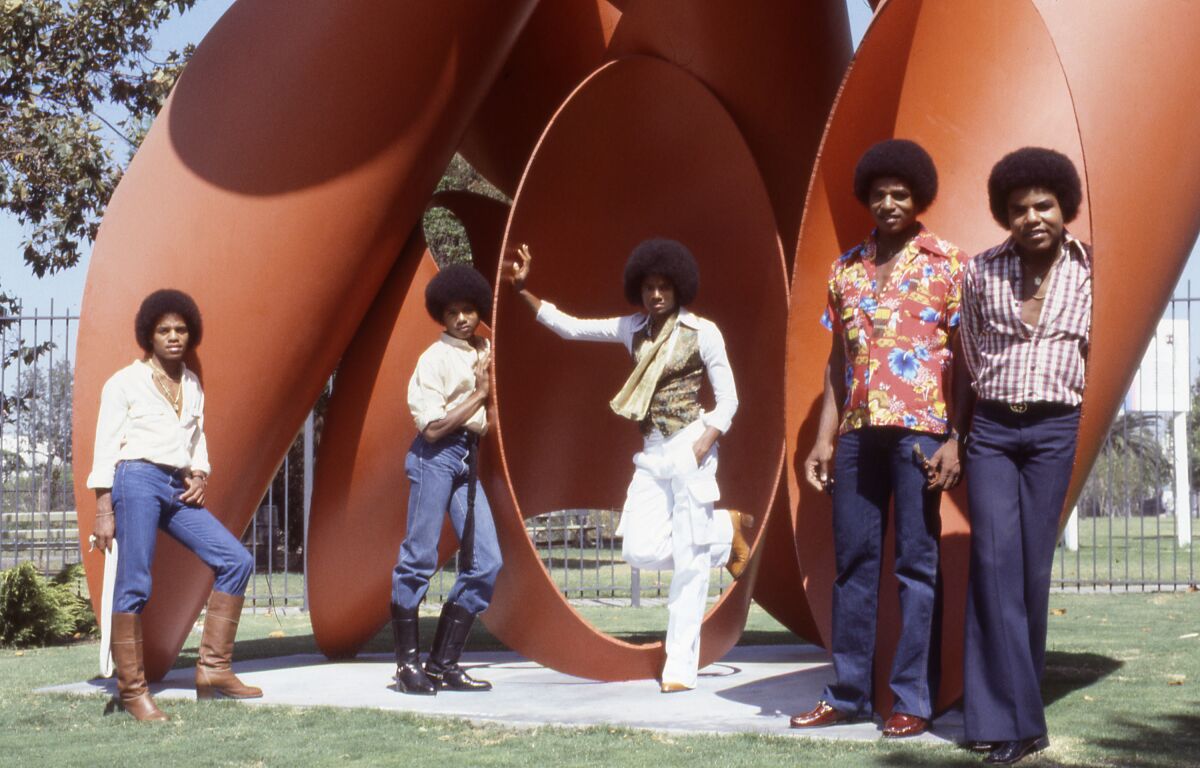 The Jacksons, from left, Michael, Marlon, Randy, Jackie and Tito, at the Los Angeles County Museum of Art in 1978. 
