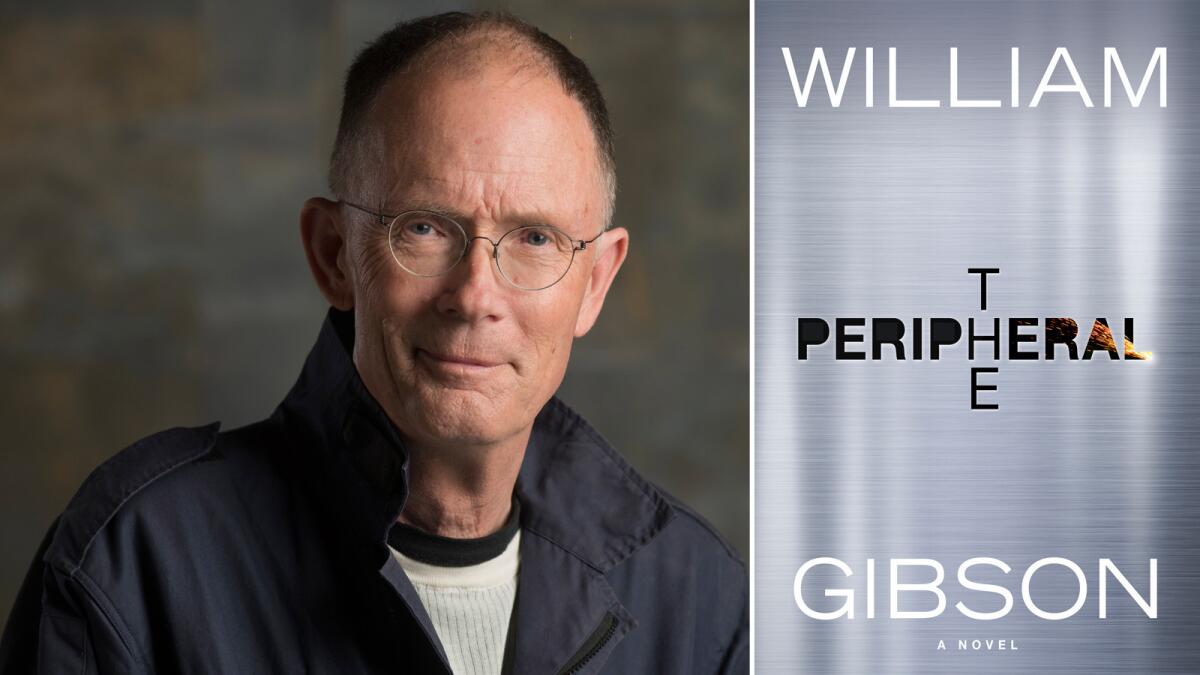 Author William Gibson and the cover of his new novel "The Peripheral."