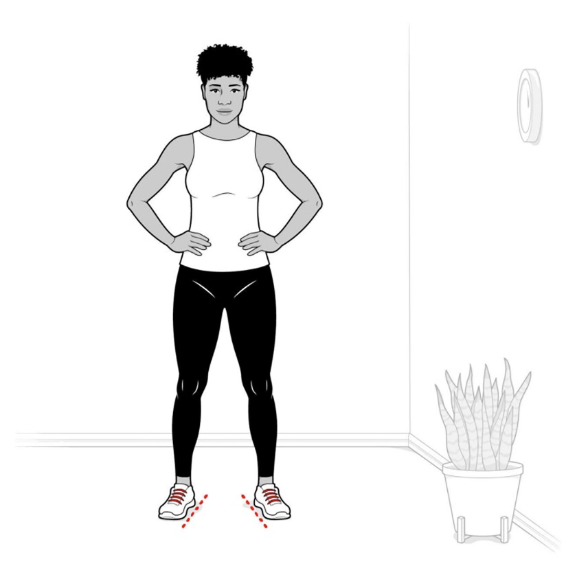Stand with feet shoulder-width apart and facing slightly outward, which is the easiest, most stable stance.