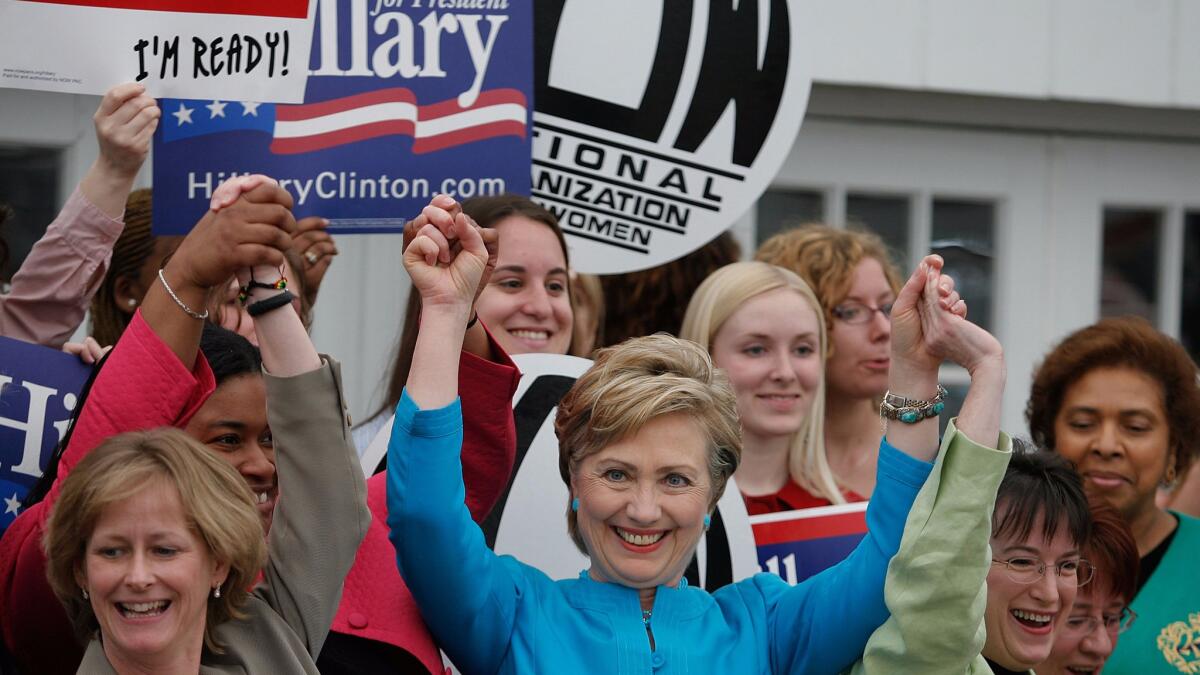 Hillary Clinton with members of the National Organization for Women in 2008.