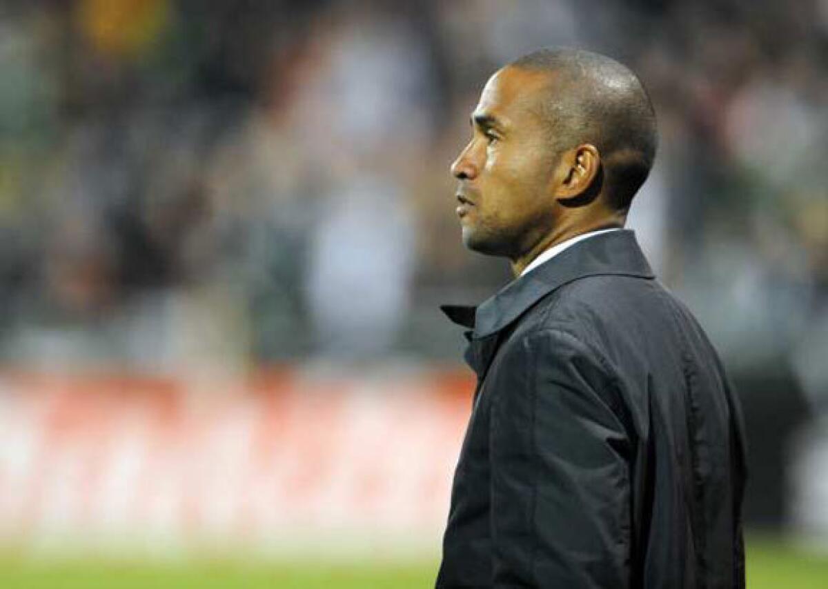 Coach Robin Fraser of Chivas USA looks on during the second half of the game against the Portland Timbers on April 7.