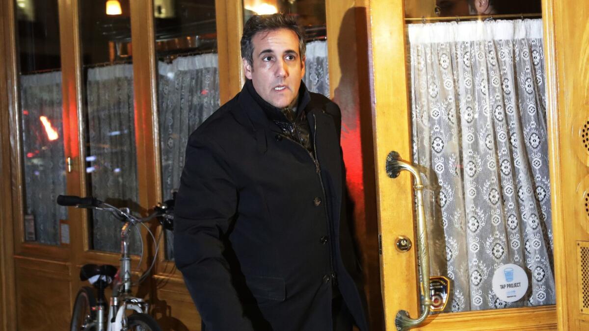 Michael Cohen, President Trump's personal attorney, leaves a restaurant on Tuesday in New York. On Monday, federal agents raided Cohen's New York home, office and hotel room.