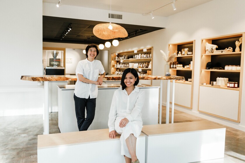 Amy Truong, left, and Lani Gobaleza in their new Paru Tea Bar in La Jolla.  
