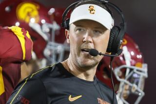 Los Angeles, CA - September 07: USC head coach Lincoln Riley coached during a game against Utah State in the USC home opener at the LA Memorial Coliseum in Los Angeles Saturday, Sept. 7, 2024. USC won 48-0. (Allen J. Schaben / Los Angeles Times)