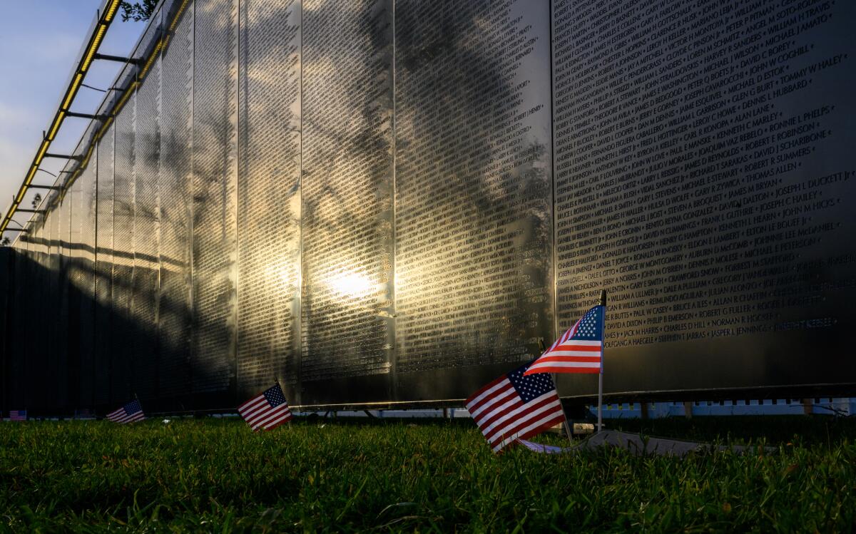 Small flags are seen at The Wall That Heals, a replica of the Vietnam Veterans Memorial, in Baldwin Park on March 14.