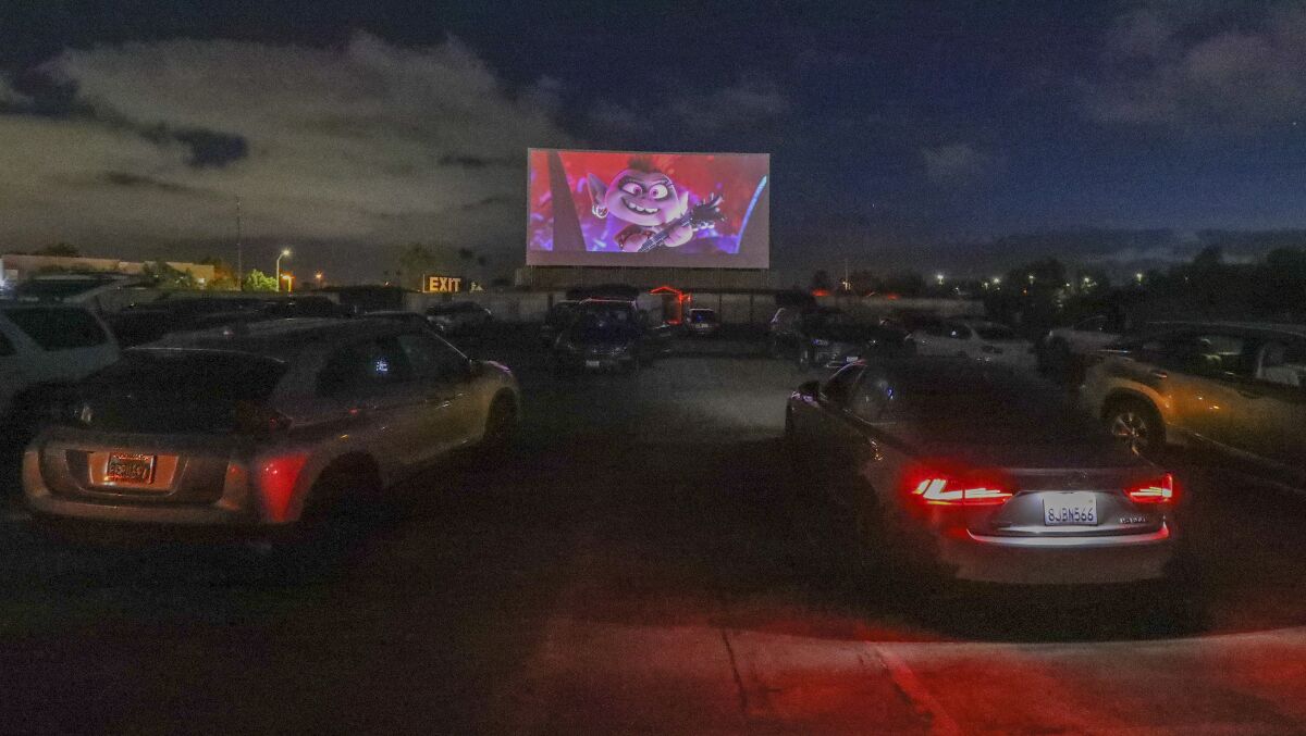 "Trolls World Tour" drew dozens of cars to the South Bay Drive-In on a recent week night.