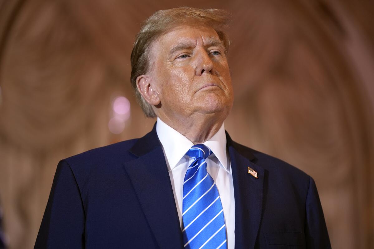 Donald Trump in a blue striped tie