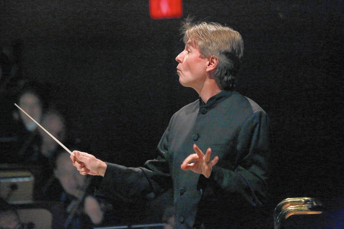 Esa-Pekka Salonen conducts the Los Angeles Philharmonic on Feb. 12, 2016.