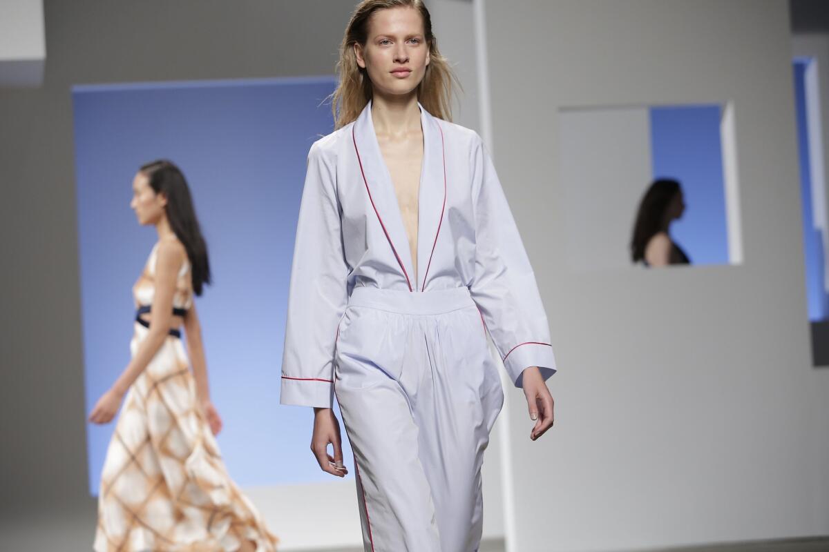 Models present creations by Thakoon during his spring 2016 collection at New York Fashion Week.