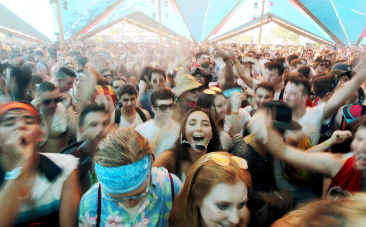 A crowd dances at the Do Lab on day one of the Coachella Music and Arts Festival in Indio on April 14, 2017.