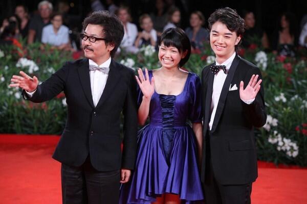 Director Sono Sion, actor Shota Sometan, and actress Fumi Nikaido arrive on the red carpet for the premiere of "Himizu."