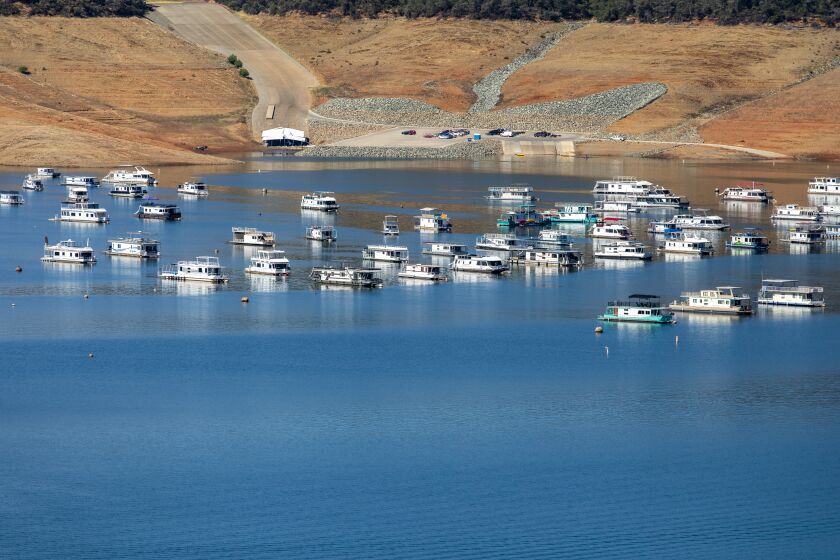 Lake Oroville, CA - July 20: Lake Oroville, located about 80 miles north of Sacramento is the largest reservoir in a state system that provides water to 27 million Californians on Wednesday, July 20, 2022, in Lake Oroville, CA. Officials had warned the lake - key to the roughly 700-mile State Water Project, which pumps and ferries water across the state for agricultural, business, and residential use - was at "critically low" levels on May 8. (Francine Orr / Los Angeles Times)