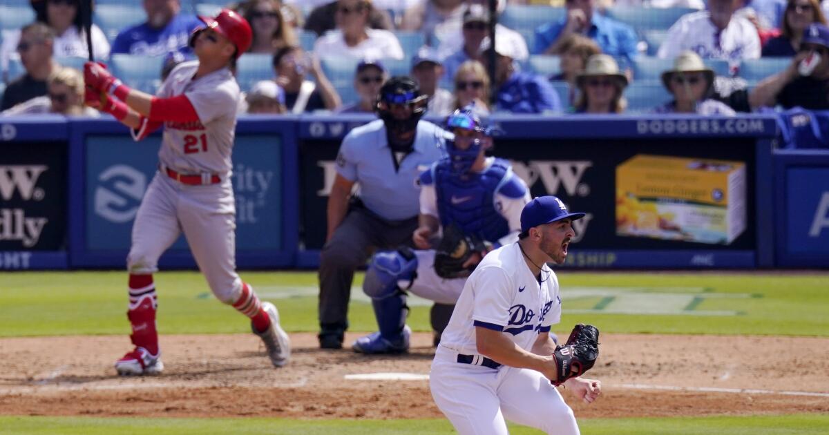 Los Angeles Dodgers relief pitcher Alex Vesia throws to the plate during  the ninth inning of a baseball game against the St. Louis Cardinals Friday,  April 28, 2023, in Los Angeles. (AP
