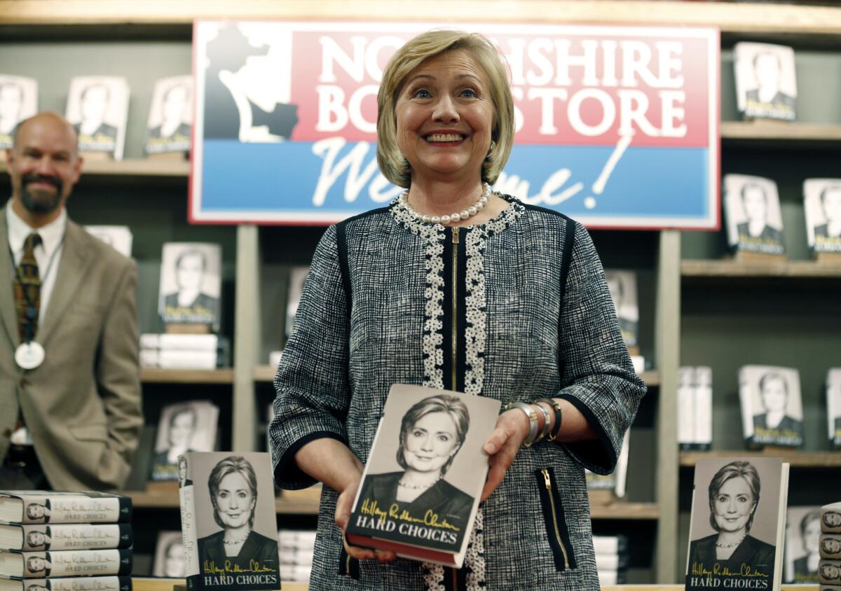 Former Secretary of State Hillary Rodham Clinton at a book signing in Saratoga Springs, N.Y.