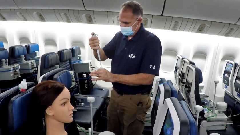 United Airlines, Boeing and the Defense Department conducted a study with an aerosol-spewing mannequin.