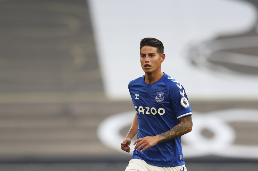 Everton's James Rodriguez runs during the English Premier League