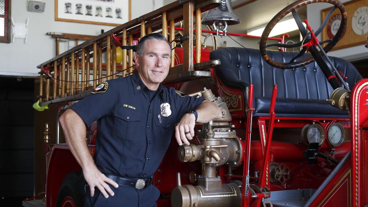 Newport Beach Fire Chief Chip Duncan is retiring this month after more than 30 years in the fire service, the past two years as chief.