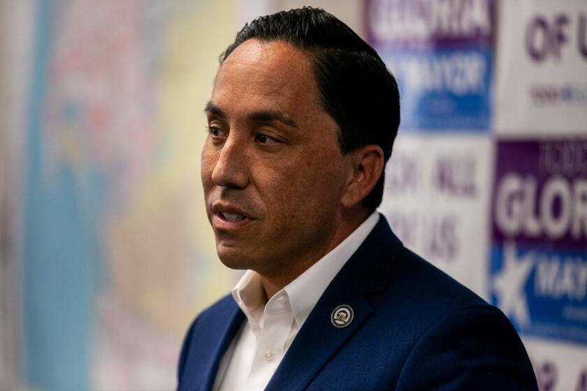 SAN DIEGO, CA - NOVEMBER 04: State Assemblyman and mayoral candidate Todd Gloria speaks to the press the day after Election Day at Todd Gloria campaign headquarters on Wednesday, Nov. 4, 2020 in San Diego, CA. (Sam Hodgson / The San Diego Union-Tribune)`