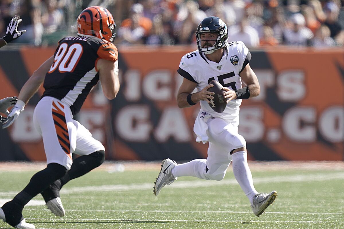 Jacksonville Jaguars quarterback Gardner Minshew looks to pass during Sunday's win over the Cincinnati Bengals.