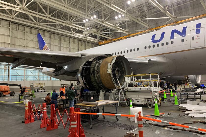 WASHINGTON (Feb. 22, 2021) - This image taken Feb. 22, 2021, shows the damage to the number 2 engine of United Airlines flight 328, a Boeing 777-200, following an engine failure incident Saturday. The NTSB is investigating the incident. United Airlines flight 328 experienced a right engine failure after takeoff from Denver International Airport Feb. 20, 2021. The airplane returned safely to Denver; none of the 229 passengers or 10 crewmembers were injured. (NTSB photo)