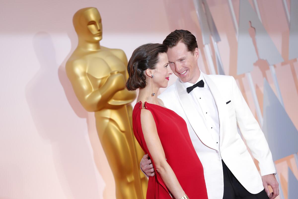 Sophie Hunter and Benedict Cumberbatch arrive at the 87th Academy Awards in Hollywood in February.