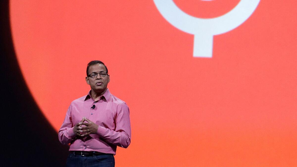 Amit Singhal, then a senior vice president at Google, speaks at Google I/O 2013 in San Francisco.
