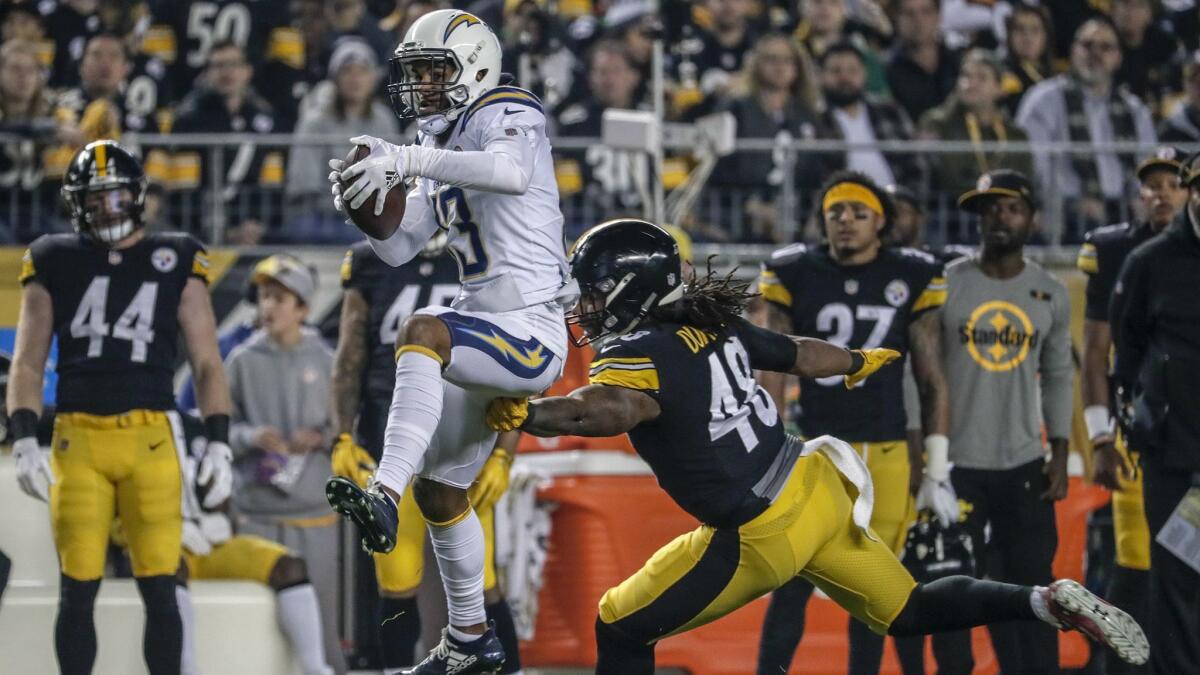 Chargers receiver Keenan Allen pulls down a first quarter pass from Philip Rivers at Heinz Field.