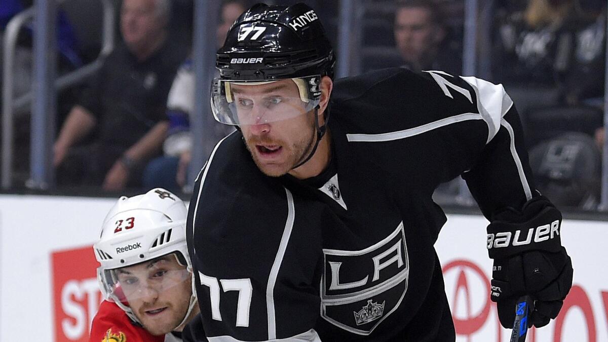 Kings center Jeff Carter controls the puck during a win over the Florida Panthers on Nov. 18.