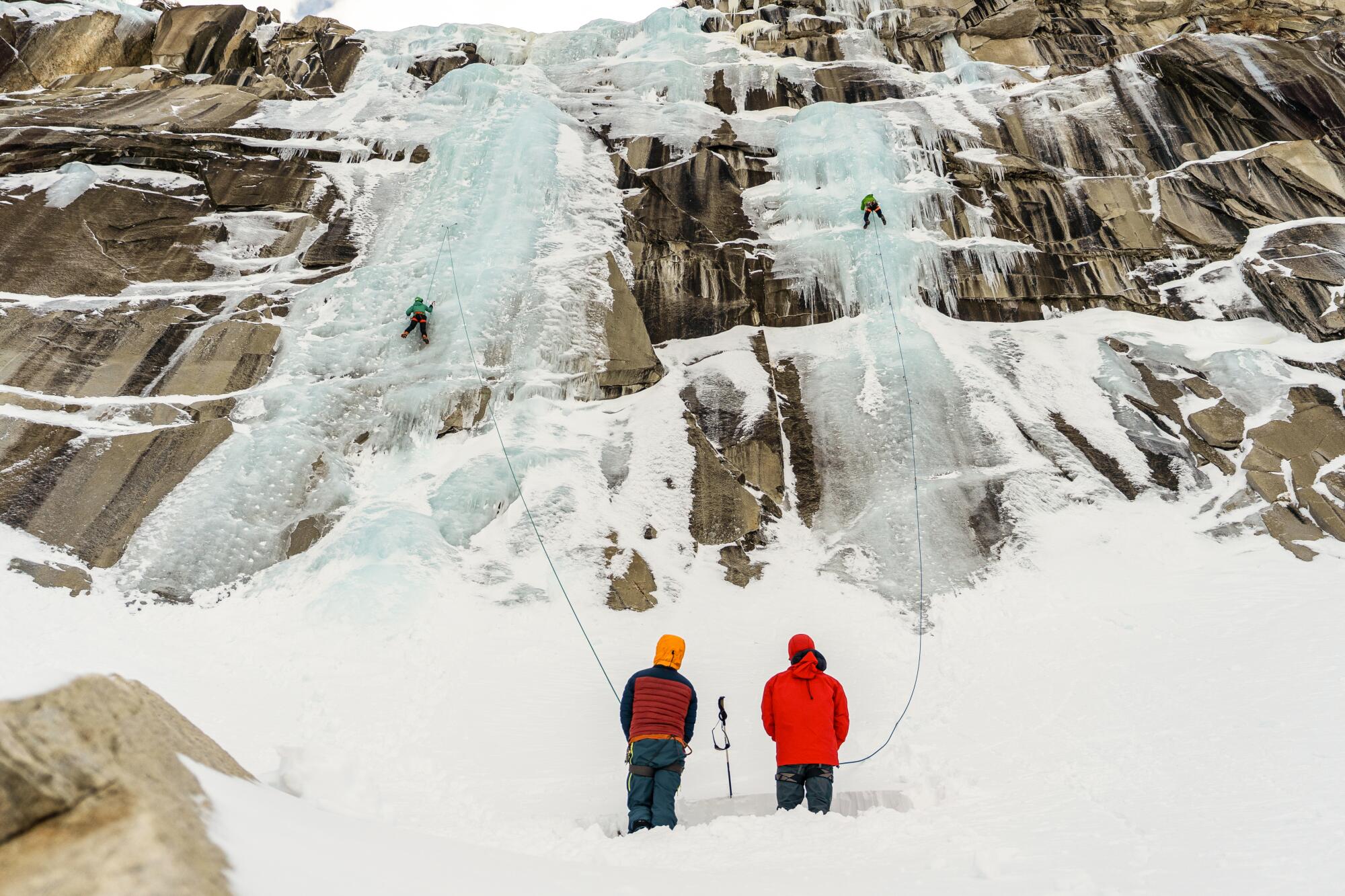 Climbers scale the ice falls at Lee Vining Canyon, about 30 miles north of Mammoth