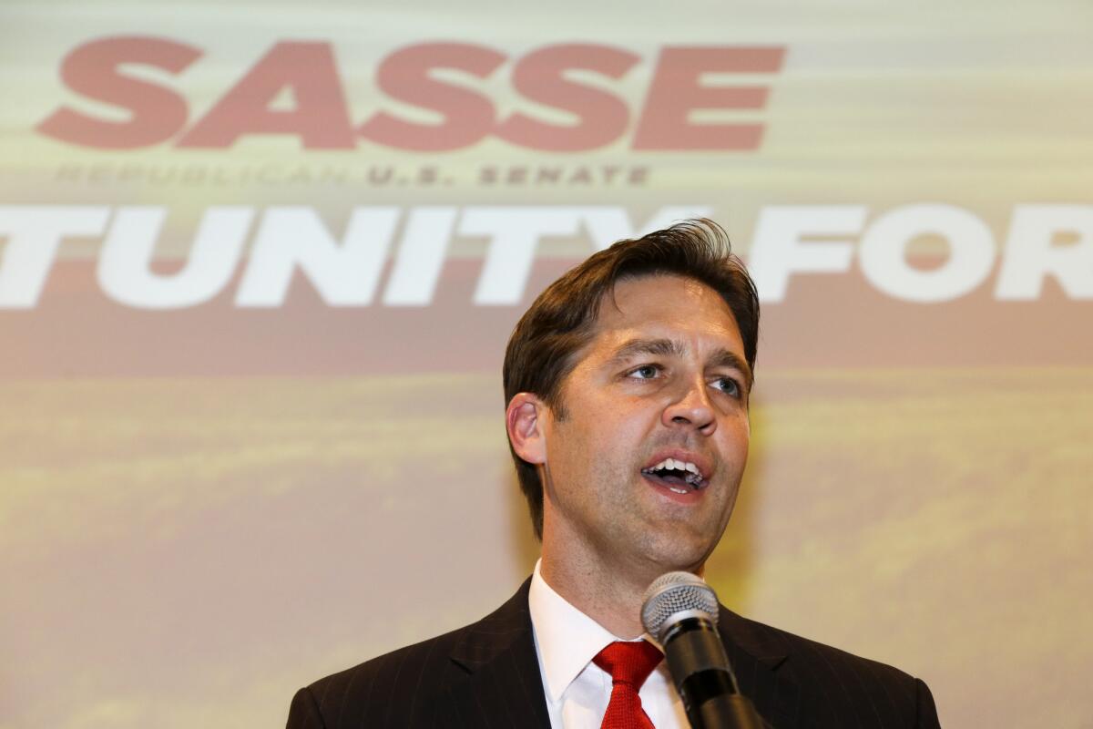 Ben Sasse addresses supporters in Lincoln, Neb., in November 2014, after winning a seat in the U.S. Senate.