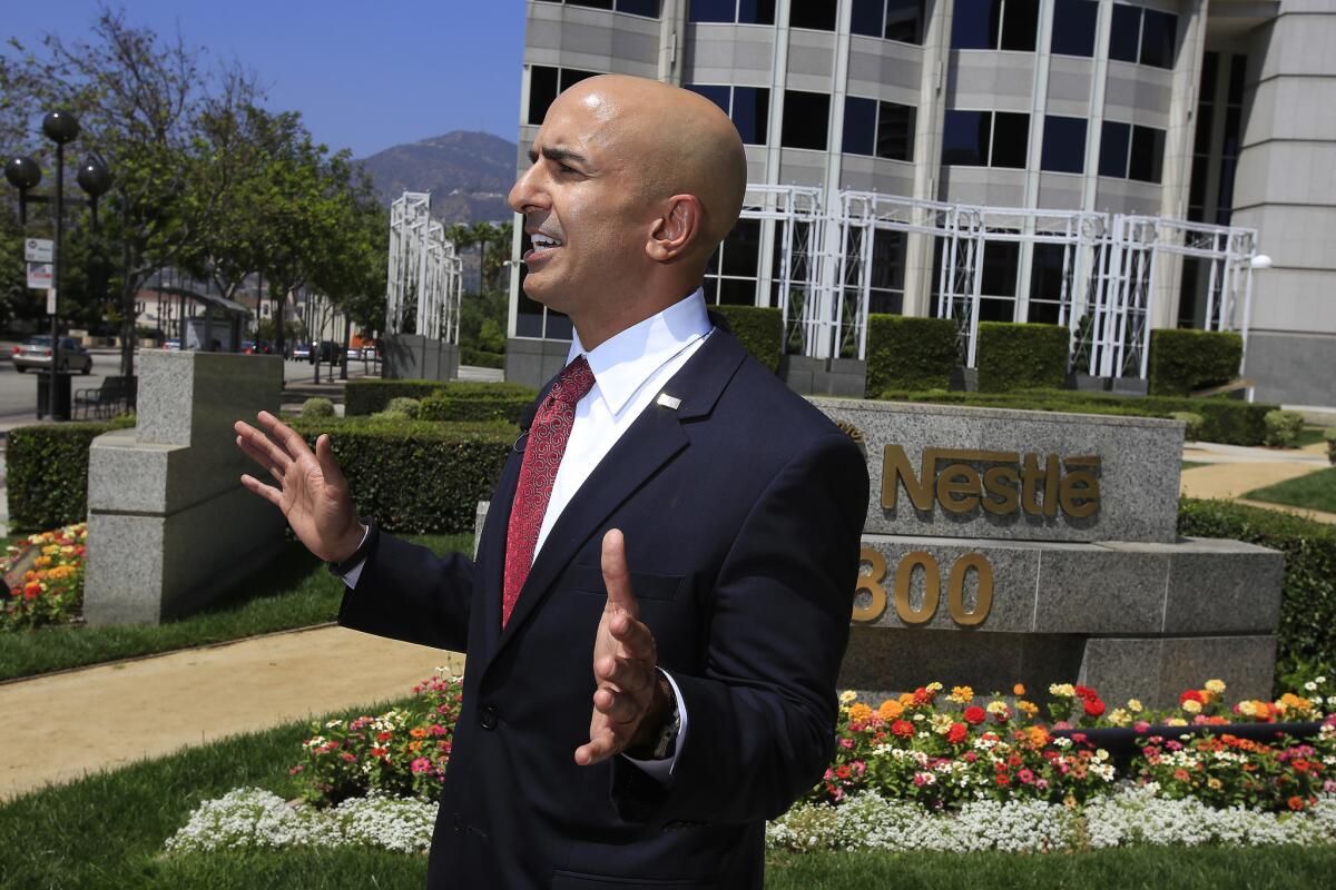 The debate between Republican gubernatorial candidate Neel Kashkari, shown talking with the media last month, and Democratic Gov. Jerry Brown is scheduled for Thursday night.