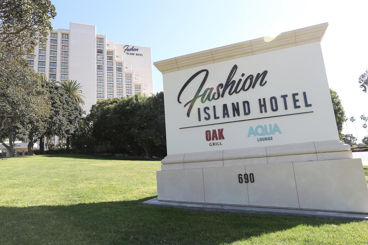 A monument sign for the former Fashion Island Hotel.