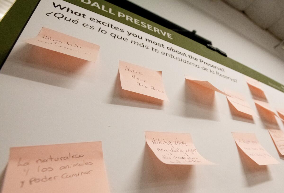Post it notes bear community members' hopes for the future of Randall Preserve.