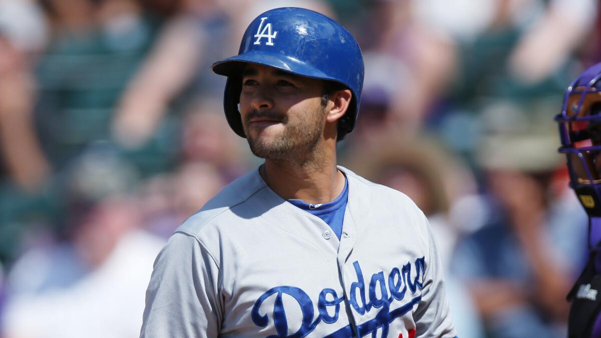Dodgers outfielder Andre Ethier reacts after striking out against the Colorado Rockies in July.