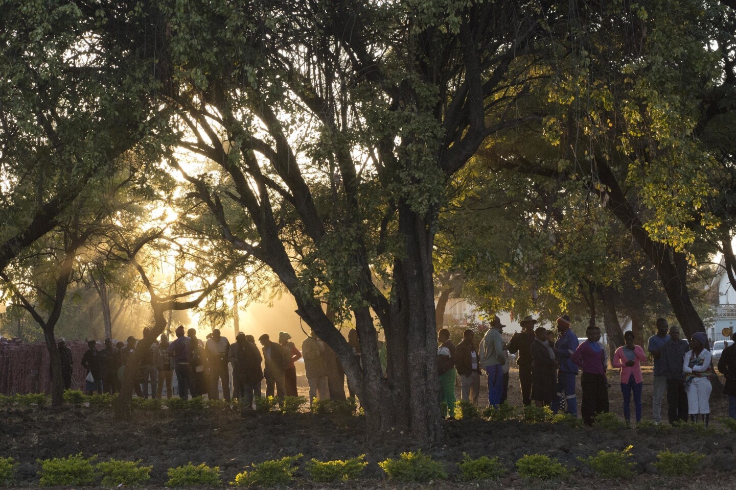 Zimbabweans line up to vote at the Fitchela primary school in Kwekwe, Zimbabwe, on July 30. The vote will be a first for the southern African nation following a military takeover and the ousting of former long-term leader Robert Mugabe.