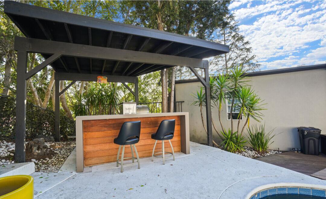 The outdoor kitchen.