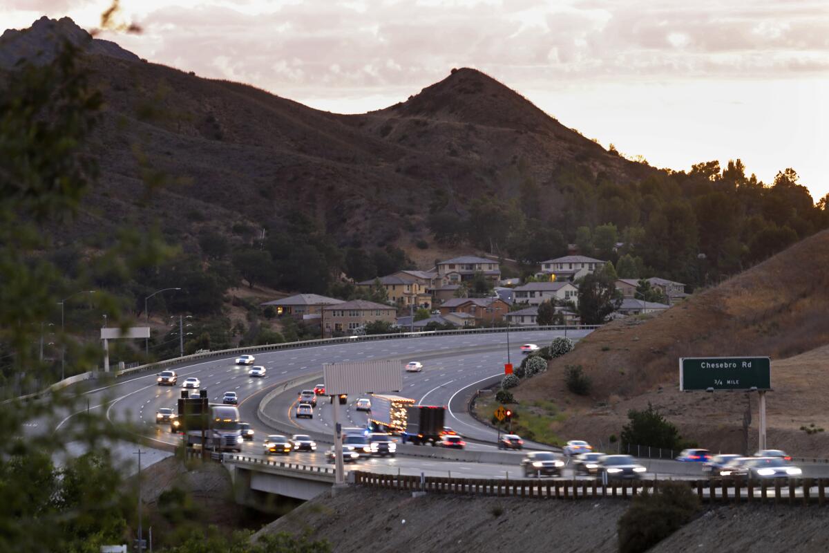 Steady traffic on the 101 Freeway in Agoura Hills.