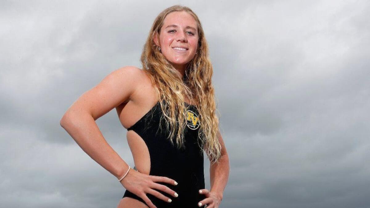 Fountain Valley senior Hannah Farrow broke a 29-year-old school record in the girls' 100-meter breaststroke at the Palm Springs Invitational on April 6.