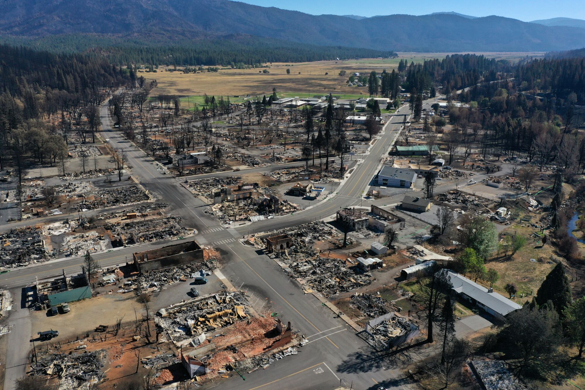 The remains of a neighborhood destroyed by fire