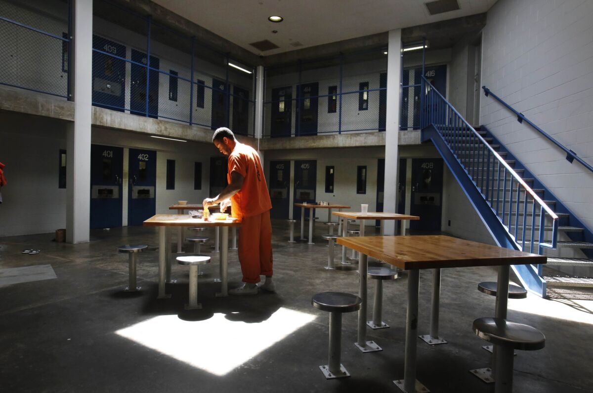 An inmate in a recreation room at Sacramento County's Rio Cosumnes Correctional Center in Elk Grove.