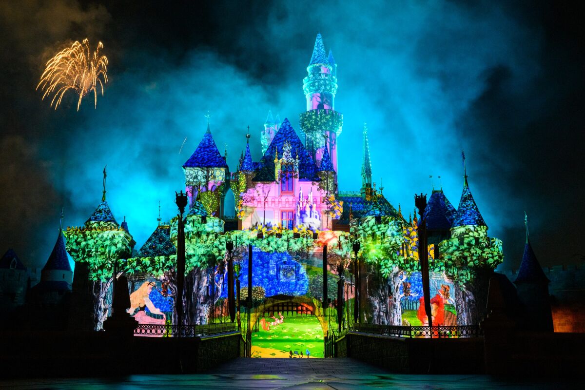 The "Sleeping Beauty" sequence in the new "Wondrous Journeys" fireworks and projection show at Disneyland Park.
