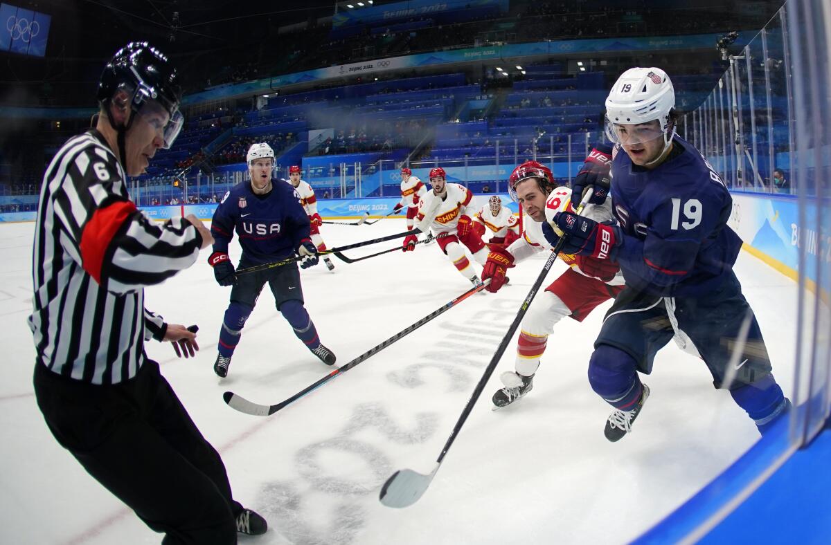 A hockey game between the U.S. and China