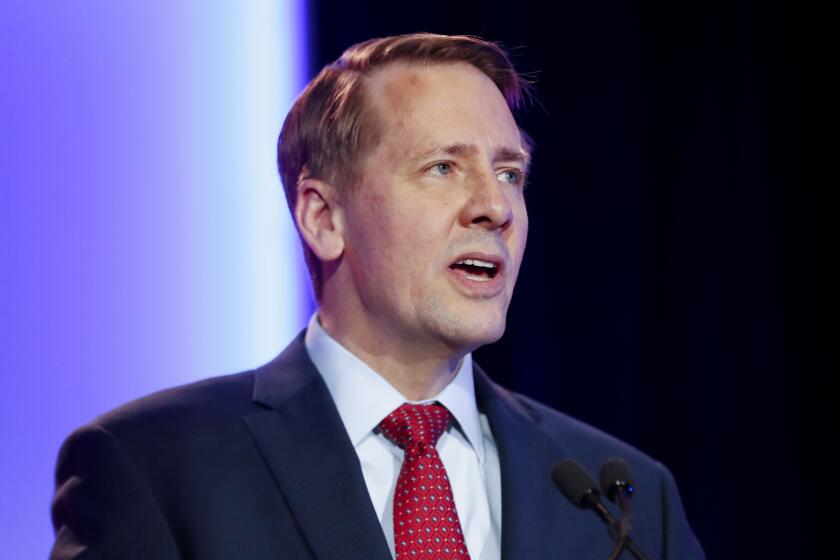 Ohio Democratic gubernatorial candidate Richard Cordray speaks to the audience after conceding defeat to Ohio Republican gubernatorial candidate Mike DeWine during the Ohio Democratic Party election night watch party, Tuesday, Nov. 6, 2018, in Columbus, Ohio. (AP Photo/John Minchillo)