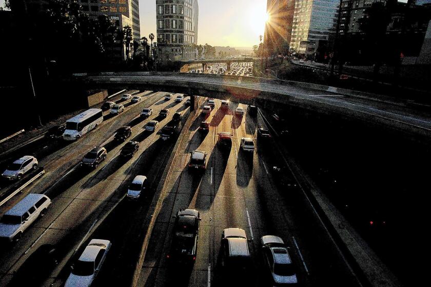 Three out of every four would-be home buyers focus at least somewhat on cutting their commuting costs, according to a National Assn. of Realtors survey. Above, the 110 Freeway on a Friday afternoon.