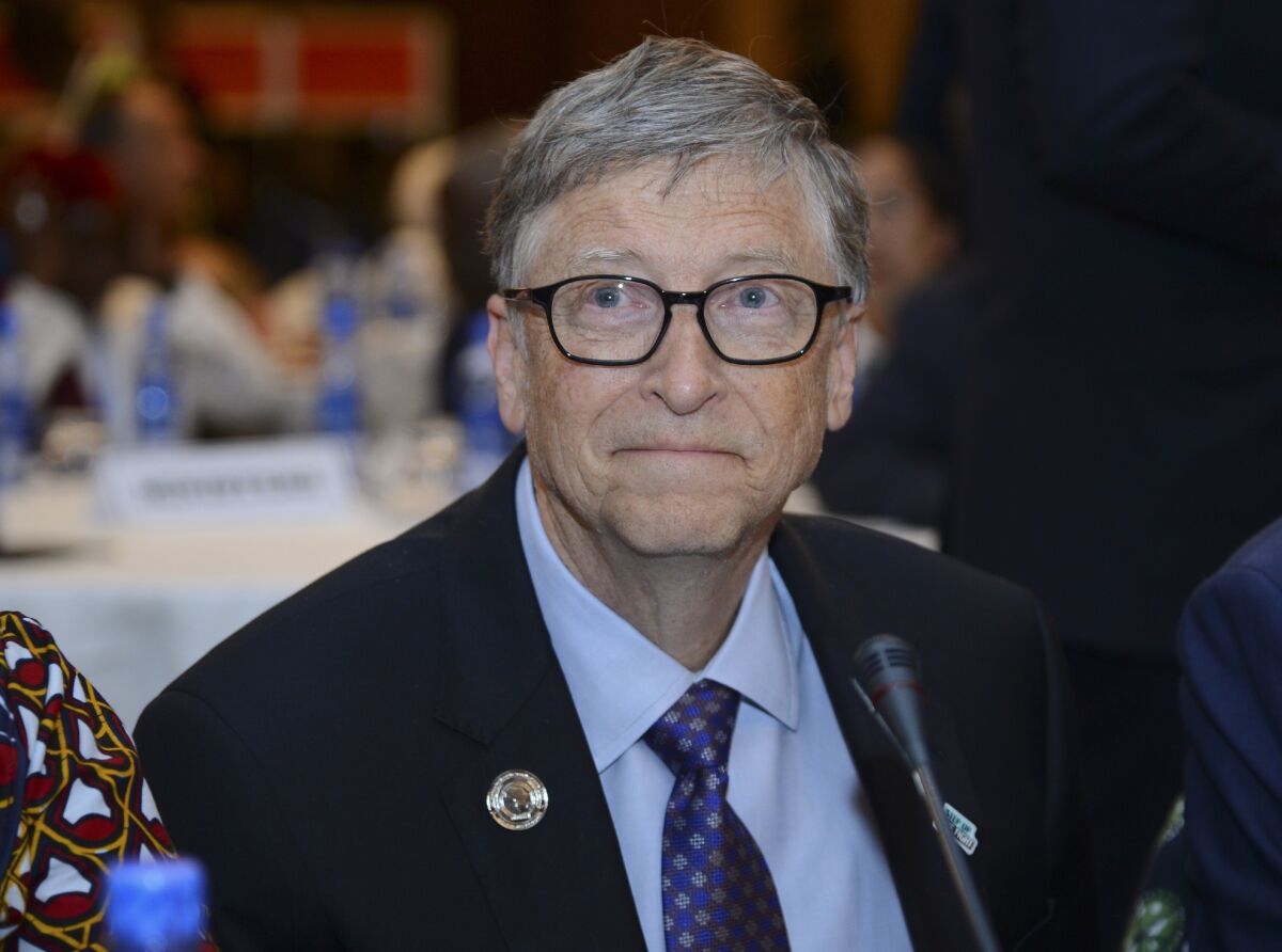 FILE - In this Feb. 9, 2019, file photo, Bill Gates, chairman of the Bill & Melinda Gates Foundation, attends the "Africa Leadership Meeting - Investing in Health Outcomes" held at a hotel in Addis Ababa, Ethiopia. Leaders of the Gates and Rockefeller Foundations — grant makers that have committed billions of dollars to fight the coronavirus — are warning that without larger government and philanthropic investments in the manufacture and delivery of vaccines to people in poor nations, the pandemic could set back global progress on education, public health, and gender equality for years. (AP Photo/Samuel Habtab, File)