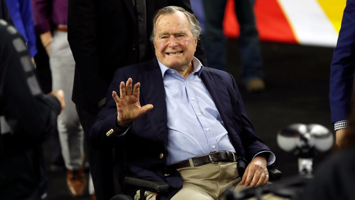 Former President George H.W. Bush at a basketball game in Houston in 2016.