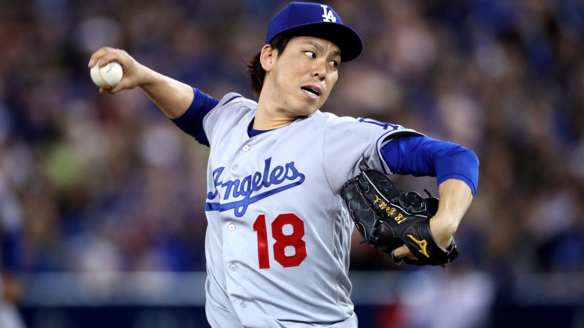 Dodgers starter Kenta Maeda gave up two runs in six innings against the Blue Jays on Friday in Toronto.
