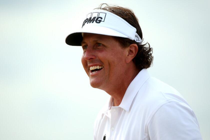 Phil Mickelson was all smiles Saturday during the third round of the Scottish Open at Castle Stuart Golf Links.